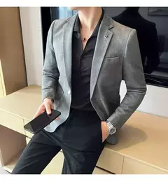 Nova Moda Terno Casaco dos homens Slim Fit Deerskin Veludo Elegante Luxo Blazer Casaco Negócios Casual Casamento Plus Size Terno 4XL-S - Wolf Magazine