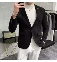Imagem do Homens Deerskin Velo Jaqueta Terno Casaco Blazer Negócios dos homens Lazer Slim Fit Marca Moda de Alta Qualidade Único Botão Terno Casaco