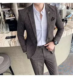 (Blazer + calças) high-end marca formal negócios xadrez terno dos homens noivo vestido de casamento cor sólida palco desempenho smoking S-7XL na internet