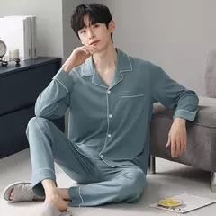 Conjunto de pijama de algodão modal manga comprida masculino, pijamas finos, adolescentes, outwear primavera, pano doméstico, terno masculino, outono, primavera na internet