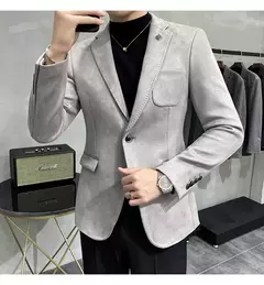 Homens Deerskin Velo Jaqueta Terno Casaco Blazer Negócios dos homens Lazer Slim Fit Marca Moda de Alta Qualidade Único Botão Terno Casaco na internet