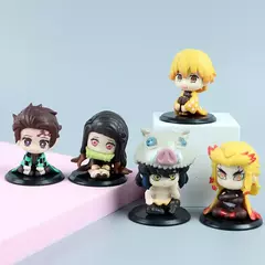 Imagem do 5 pçs/set q versão demon slayer sentado fantasma boneca 4-5cm tanjiro nidouzi inosuke zenizu figura de ação filme modelo brinquedos fazer