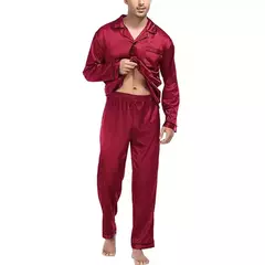 Conjunto de pijama com cardigã de manga comprida masculino, monocromático, lapela, casual, roupa de casa simples, pijamas, plus size, juventude, outono, inverno, 2 peças, conjunto - loja online