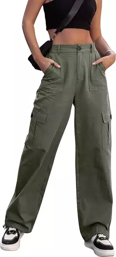 Calças cargo de algodão de cintura alta feminina, calça casual, perna larga, carga, verão, novo, 2023