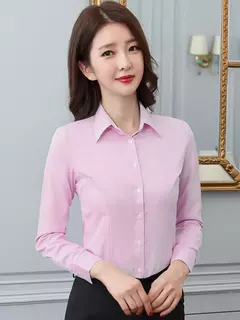 Imagem do Camisa branca de manga longa feminina, moda profissional, vestido formal, tamanho grande, roupas de trabalho, tops de botão OL, tops femininos