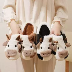 Chinelos de pelúcia quente de vaca unisex dos desenhos animados, Mula interna antiderrapante de casal, Sapatos de algodão, Toe Wrap, Novo, Inverno - comprar online