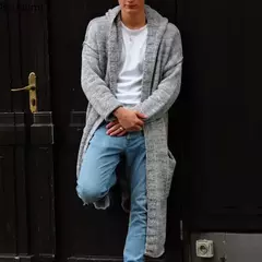 Cardigã de malha de algodão manga comprida masculino, suéteres masculinos casuais, monocromáticos, outwear justo, capuz quente, outono, inverno, novo, moda, 2024