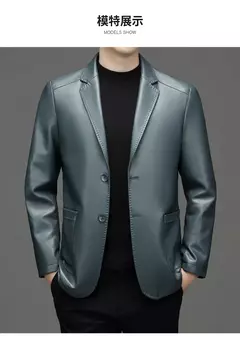 Outono novo casaco de couro masculino terno lapela negócios casual jaqueta de couro masculino - comprar online
