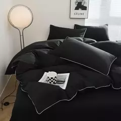 Conjunto de cama de cor preta para adultos, estilo simples, lençóis duplos, solteiro, rainha, capa de cama king, cama lisa - comprar online