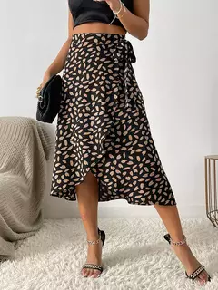 Benuynffy-Saia lateral com gravatas boho estampadas boho, cintura alta, assimétrica, altura do joelho, linha A, feminina, casual, elegante, verão - Wolf Magazine