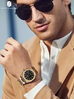 Sapphero ouro rosa para homens relógios octagonais 30m relógios à prova dwaterproof água relógio de quartzo masculino negócios moda relógios para homem watche