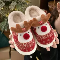 2024 novos chinelos de algodão de natal para mulher bonito dos desenhos animados cervos antiderrapante meninas interior casa sapatos de chão moda festa slides na internet