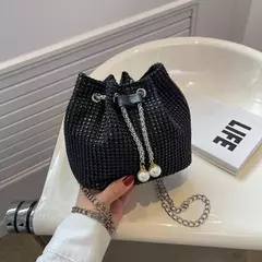 Bolsa tiracolo monocromática de strass para mulheres, bolsa de ombro luxuosa, sacola brilhante cordão, jantar, corrente, corrente - comprar online