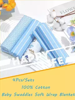 Swaddles Flanela de Algodão para Bebés, Envoltório Macio, Meninas, Rapazes, Supersoft, Lençol para Receber, 100% Algodão, Conjunto 4 peças