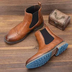 Botas de couro brogue masculinas clássicas, botas Chelsea, estilo americano, Al