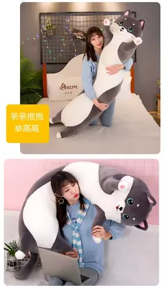 Imagem do Adorável Husky Side Sleeping Body Pillow, longo travesseiro para cama e sofá, decorativo para casa, presente de aniversário fofo para crianças e adultos, 50-130cm