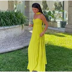 Vestido longo plissado sem alças feminino, Elegante, Sem alças, Fita, Plissado, Sexy, Sem mangas, Sem encosto, Lady, Festa à noite, Novo, Verão, 2022 - loja online