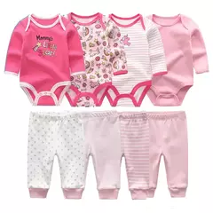Conjunto de calças e bodysuits de algodão de manga comprida para meninos e meninas, roupas unissex para primavera e outono, 8 peças por lote - loja online
