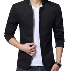 Blazer casual masculino com gola de suporte, jaqueta de negócios elegante, casaco monocromático com bolsos de zíper fino e fino, primavera e outono - comprar online