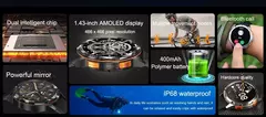 Smartwatch amoled AK59 com bateria grande para senhoras, pulseira de metal de borracha, relógio esportivo, BT Call 400mAh, moda luxuosa - loja online