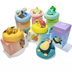 Genuíno conjunto pokemon modelo anime lazer tempo série figura slowpoke charmander gonbe rowlet interior do carro brinquedos de posição de dormir na internet