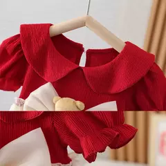 Prorow-Patchwork Organza Dress para recém-nascidos, roupas de bebê, Princess Party Dress, Decoração bonito do urso, Vestidos de menina infantil