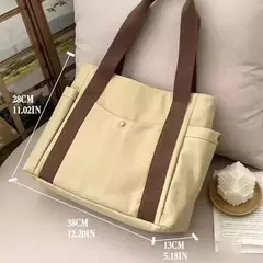 Estilo preppy bolsa de ombro unissex grande capacidade bolsa casual versátil sólida bolsa de lona estudante viajando zíper saco quadrado na internet