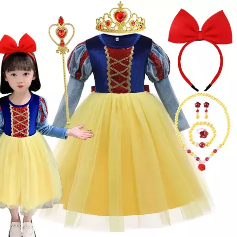 Criança neve branca traje princesa vestido de baile meninas festa aniversário fantasia veludo corpete malha tutu saia criança cosplay outfit