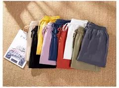 Calça feminina harém de linho algodão, elástico sólido na cintura, cores doces, calça casual feminina, primavera, verão
