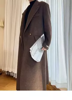 Casaco de alpaca de lã feminino, jaquetas de lã, trespassado duplo, gola de terno, solto, Casacos longos, senhora do escritório, outono, inverno, 2022 - Wolf Magazine