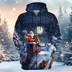 Fashion Mens Christmas Zipper Hoodie Trend Autumn Long Sleeve 3D Printed Zip Up Hoodies Casual Streetwear Oversized Pullovers