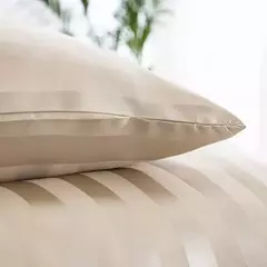 Satin Striped Duvet Cover, sedoso como edredão, conjunto de cama de luxo, completo, rainha, rei, solteiro, duplo tamanho, marfim White Stripe - loja online