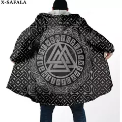 Manto com capuz unisex à prova de vento, casaco casual, símbolo de tatuagem viking, corvo e odin, sobretudo grosso e quente, casaco masculino, símbolo - loja online