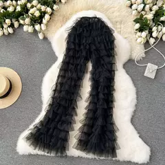SINGREINY-Calças femininas de malha longa, calças vintage flare pura, em camadas, cintura alta, moda americana, streetwear, Y2K, 2024