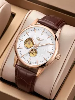Relógio de pulso mecânico automático masculino, relógio estilo elegante, esqueleto de roma na internet