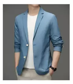 Blazer casual fino de seda gelo masculino, roupa masculina, manga comprida, tamanho grande, blazers sólidos finos, protetor solar, moda verão, primavera - loja online