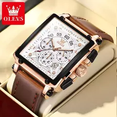 Olevs marca superior masculino relógios quadrado relógio de quartzo para homens pulseira de couro à prova dwaterproof água esporte relógio masculino relogio masculino - loja online