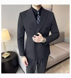 Fato de trespassado estilo britânico masculino, negócio formal, slim fit, smoking casual, festa de casamento, conjunto de 3 peças - comprar online