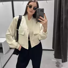 TRAF-Casaco de manga comprida feminino cropped, casaco de basebol, Casaco de aviador, branco, outono, inverno - comprar online