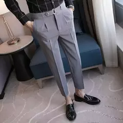 Calça de negócios justa masculina recortada, calça reta elástica, terno masculino de alfaiataria social, estiramento formal tressed, verão, 9 calças recortadas - comprar online