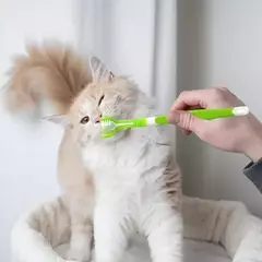 Escova de dentes de plástico para animais de estimação, 3 lados, remoção de tártaro, mau hálito, limpeza de boca, cuidados dentários para animais de estimação, boca de limpeza de gato na internet