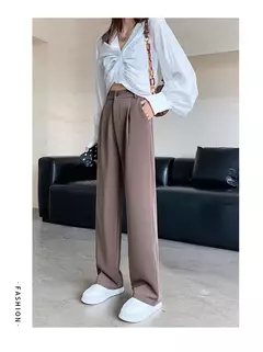 Calça feminina de cintura alta até o chão, branca, solta, perna larga, feminina de escritório, reta, roupas longas, senhoras, outono, inverno - Wolf Magazine