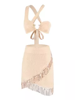 Conjunto sexy de biquíni feminino, sutiã de renda, mini saia, férias de praia, fato de banho feminino casual, 2 peças, verão na internet