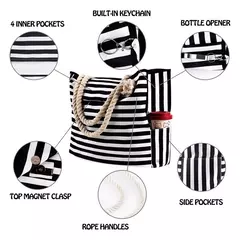 Imagem do Bolsa casual listrada para mulheres, bolsa de ombro de grande capacidade, sacola de compras diárias, bolsa de praia para viagem escolar