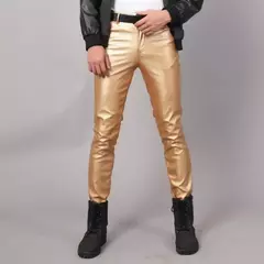 Imagem do Calças finas de couro PU para homens, calças novas, vermelho, azul, preto, cinza, branco, 2023