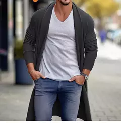 Imagem do Suéter fino de malha masculino, cardigans monocromáticos, casaco longo macio de lã, jaqueta primavera e outono, alta qualidade 2022
