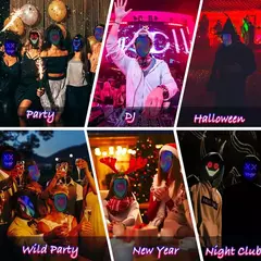 Máscara Luminosa LED com RGB Full Color, Face Changing, Brilhando, Halloween, Natal, Carnaval, Traje, DJ, Light Up, Party Cosplay - loja online