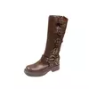 Botas de plataforma alta para mulheres, calçado de motocicleta, salto baixo, pu
