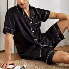 Conjunto de pijamas de manga curta masculino, camisa e shorts de botão, pijamas, bolsos, roupa de verão - Wolf Magazine