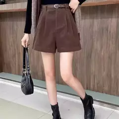 Shorts de veludo emagrecedor cintura alta feminino, cor café, calças botas na moda, outono e inverno, nova chegada, 2023
